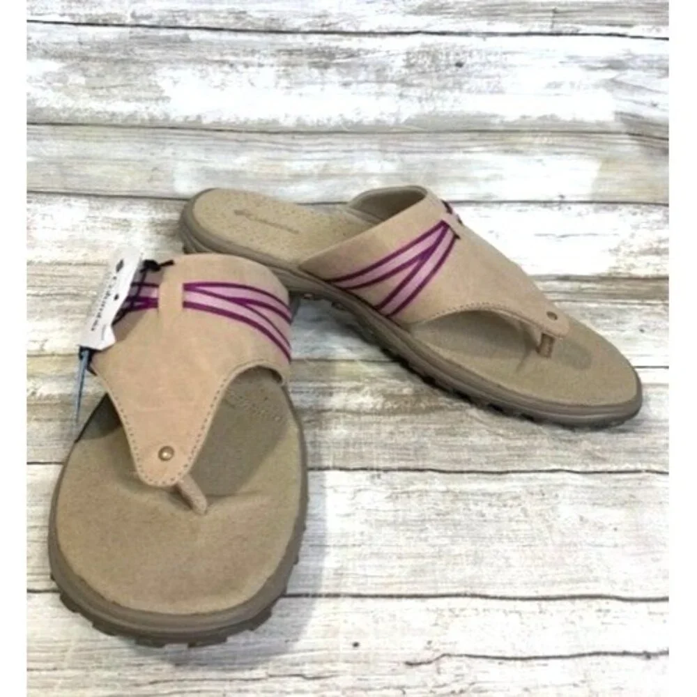 NEW Columbia Women's Santiam Suede Flip Flops Sport Sandals size 12 Tan‎ Purple